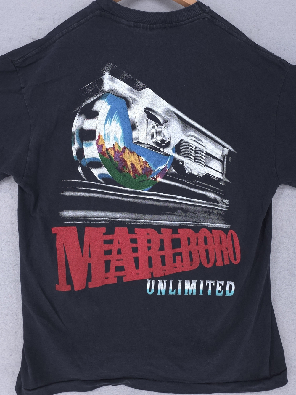 Marlboro Unlimited Train Pocket T-Shirt Modern Reprint Single Stitch 90s
